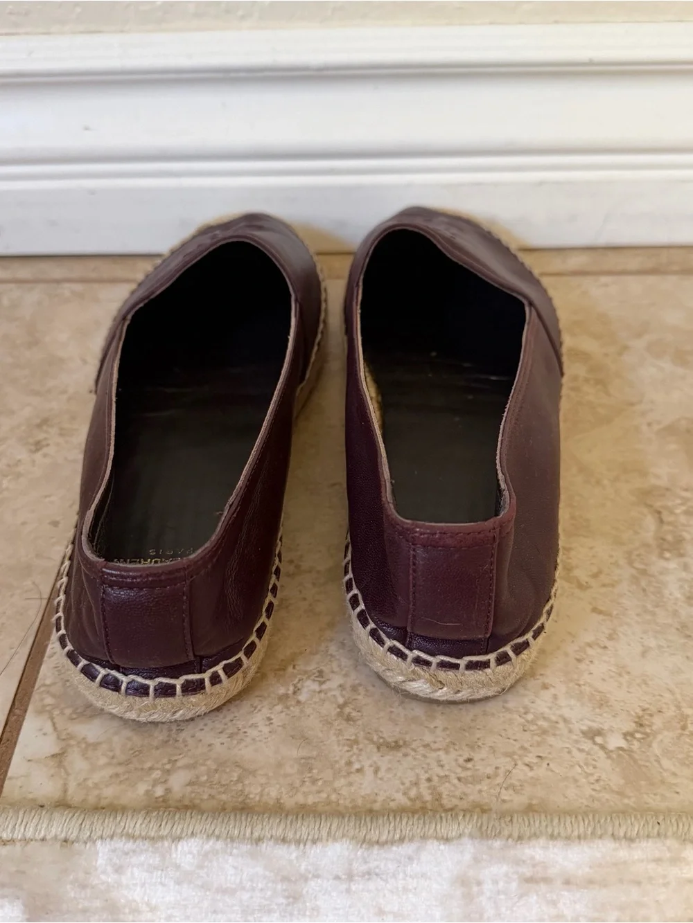 Authentic Saint Laurent Maroon Leather Espadrille Flats size 38